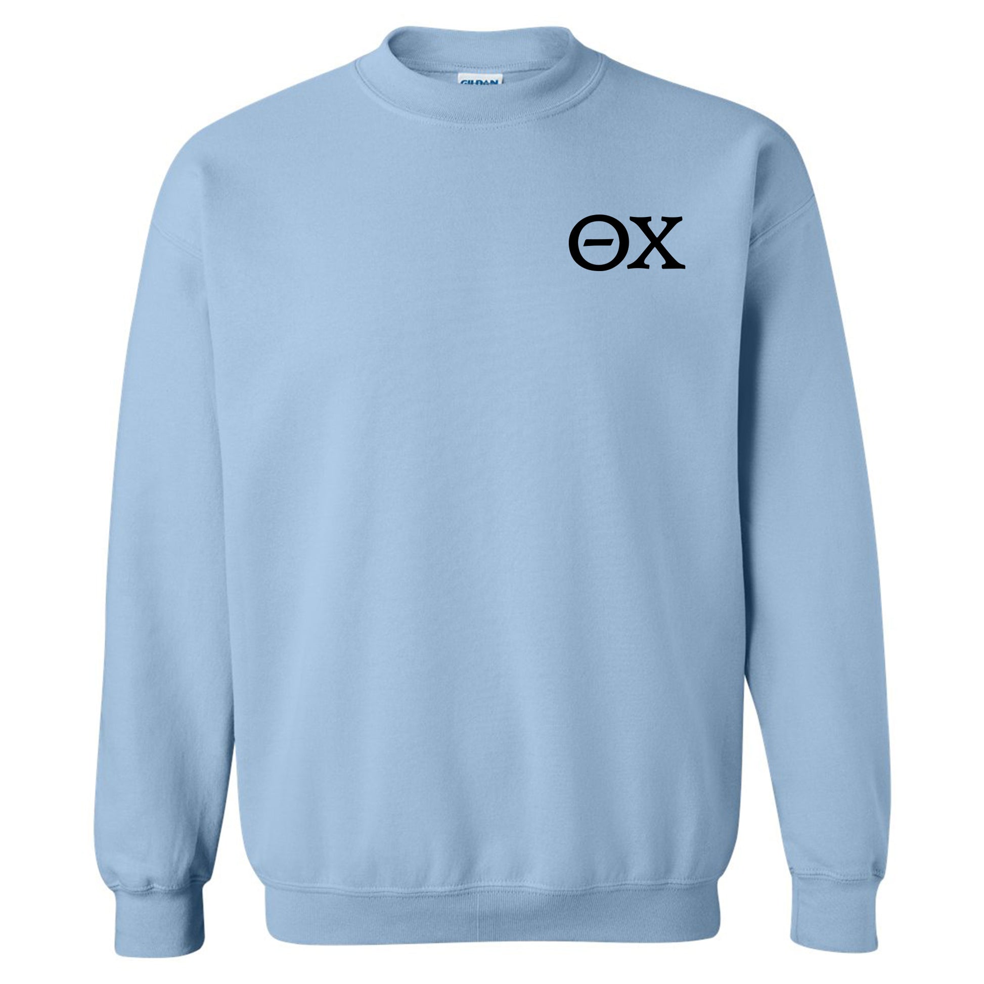 a light blue sweatshirt with the word ox on it