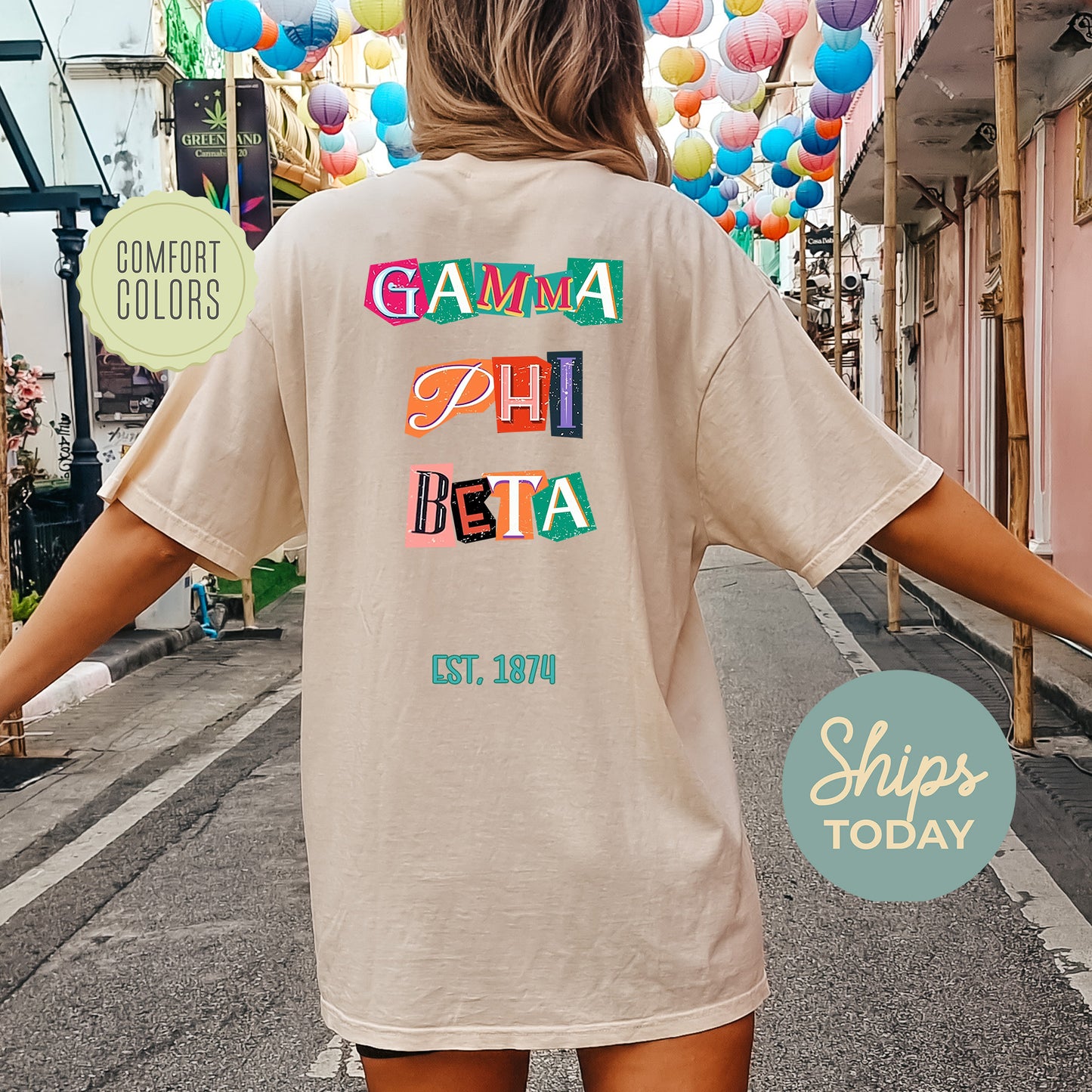 Gamma Phi Beta Letter Cuts Comfort Colors Sorority T-shirt _ 35901g