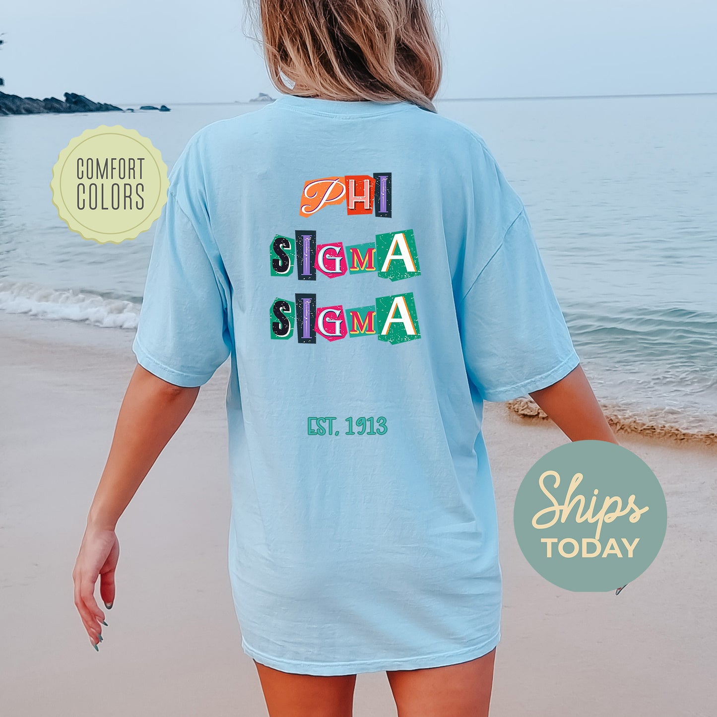 Phi Sigma Sigma Letter Cuts Comfort Colors Sorority T-shirt _ 35905g