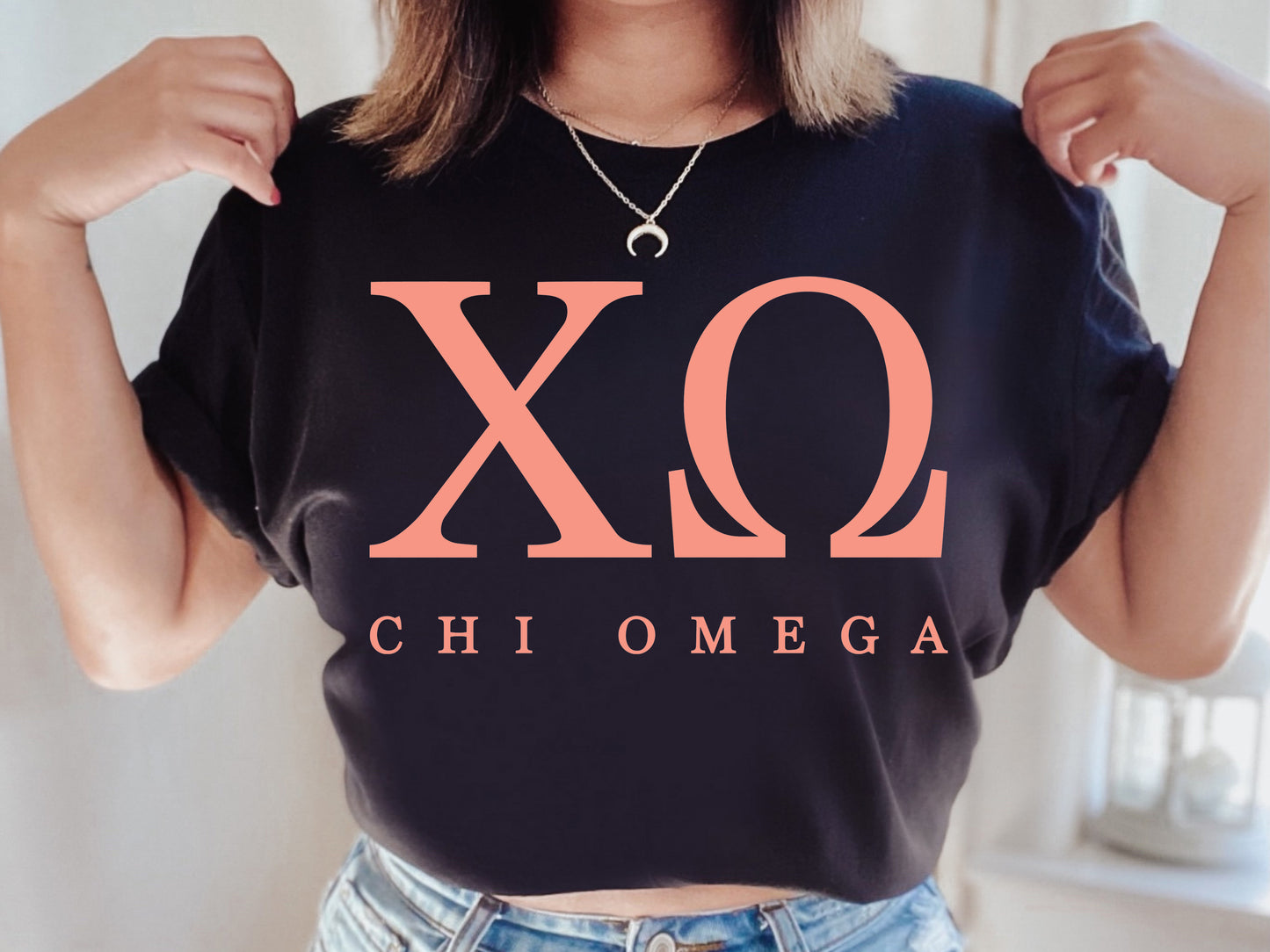 Chi Omega Pink Personality Sorority T-shirt _ 657g