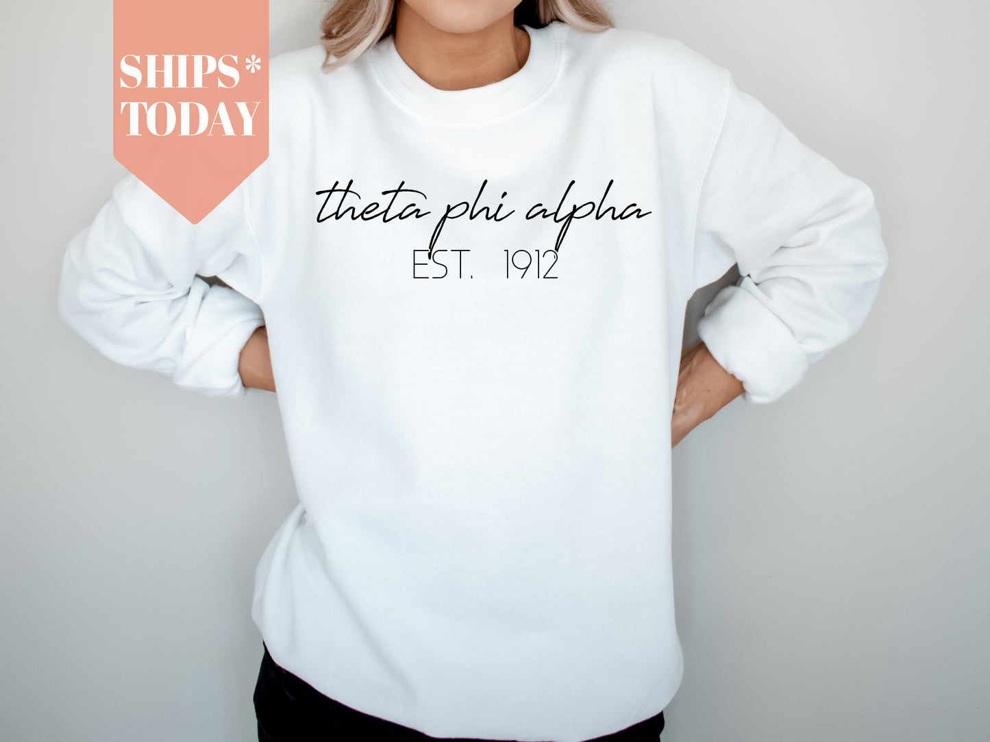 Theta Phi Alpha Black Calligraphy Sorority Sweatshirt _ 2341g