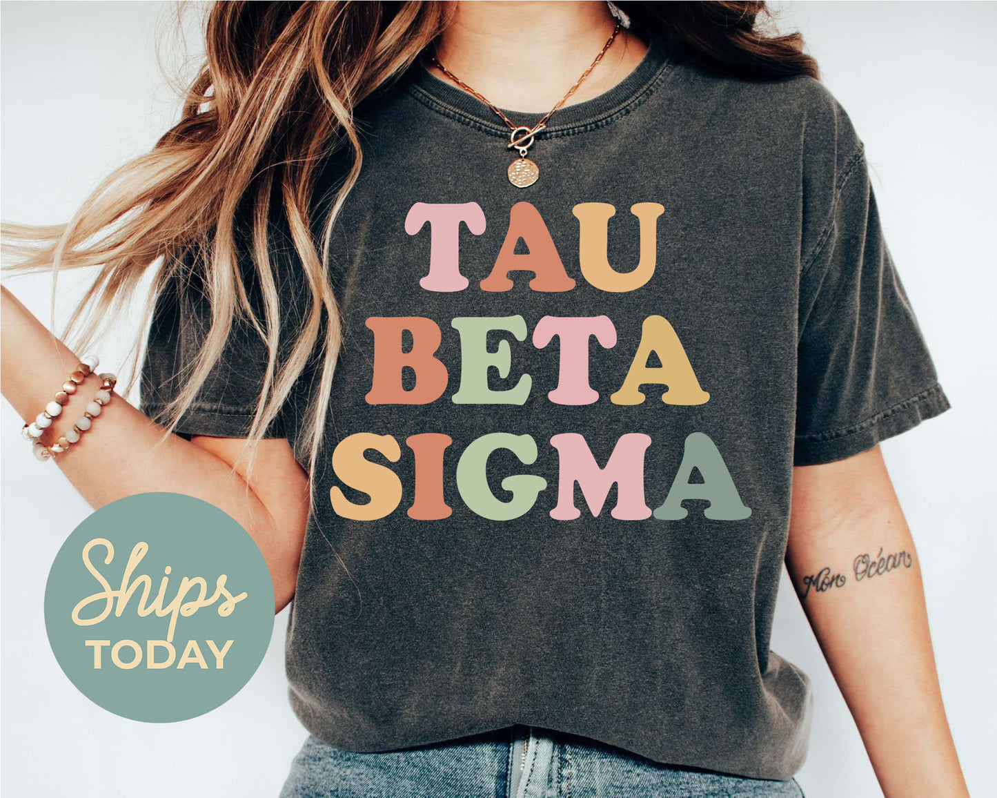 Tau Beta Sigma Bright and Colorful Sorority T-shirt _ 3481g