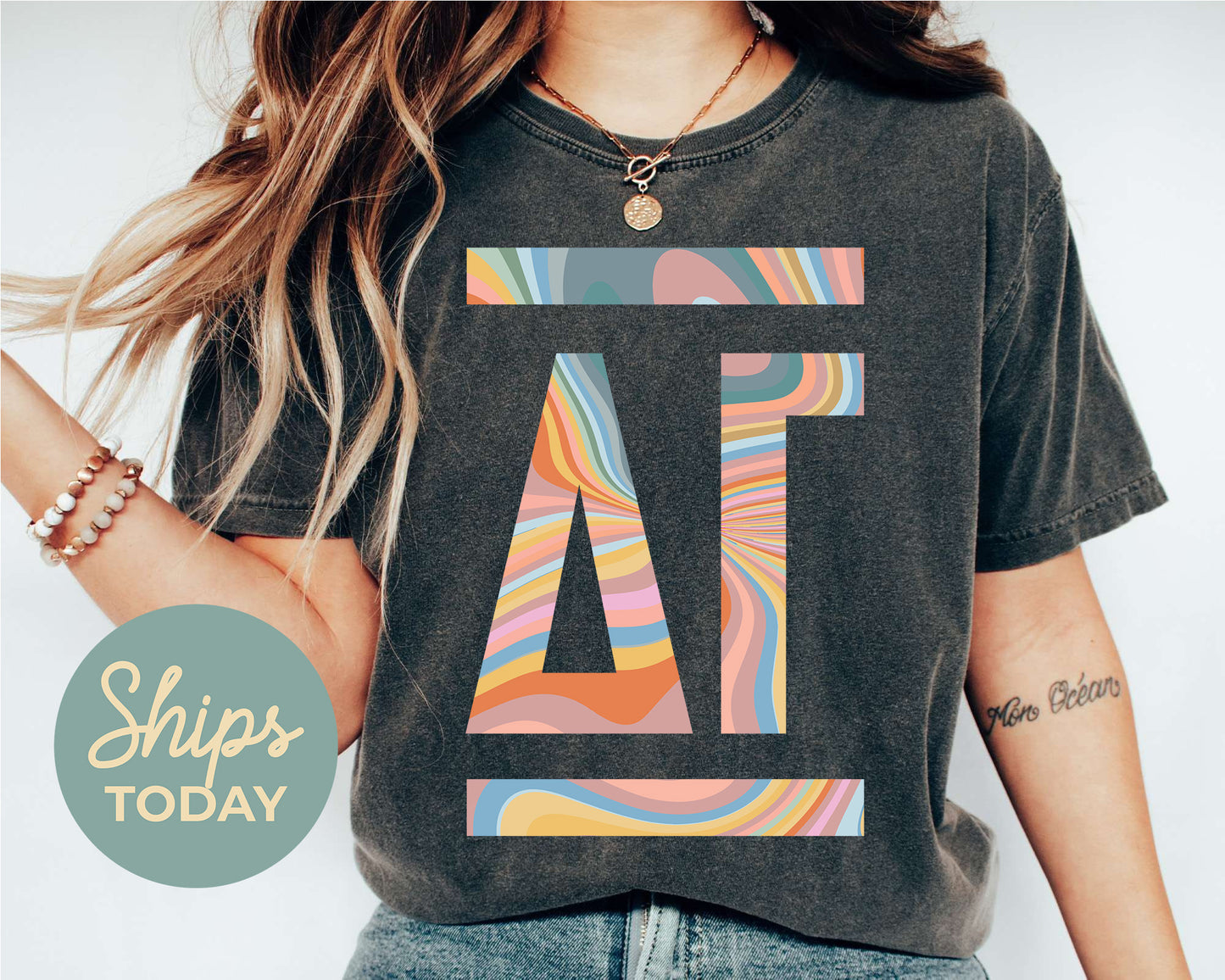 Delta Gamma Multicolor Letters Sorority T-shirt _ 30472g