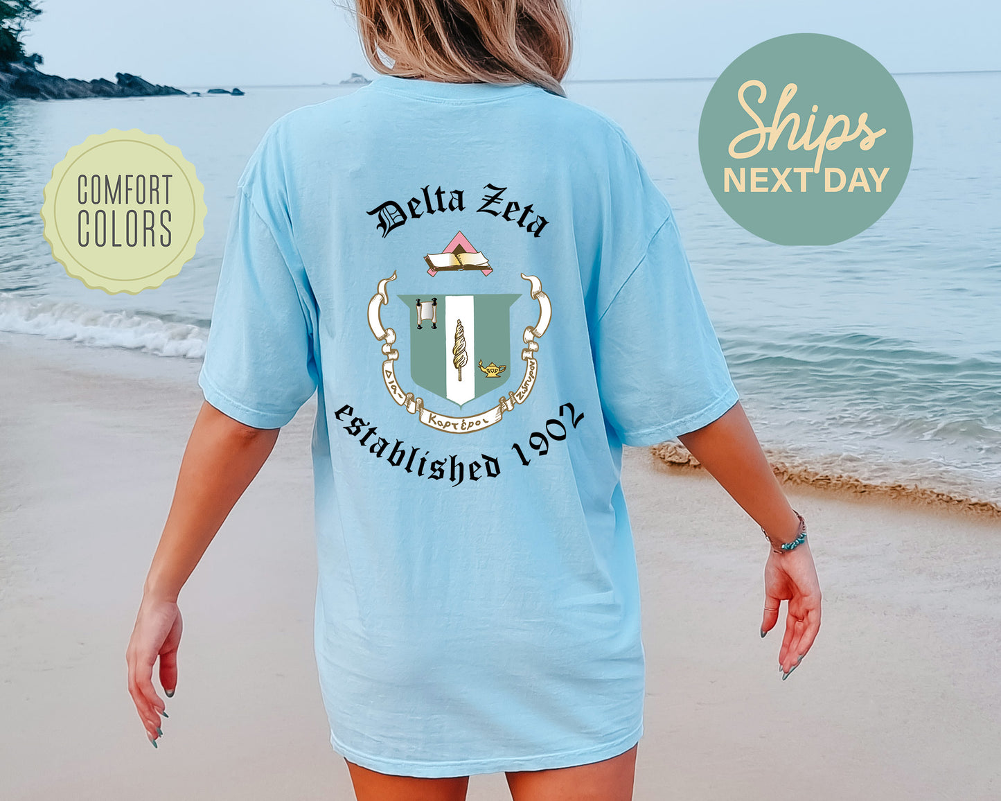 Delta Zeta Old English Crest Comfort Colors Sorority T-shirt _ 32933g