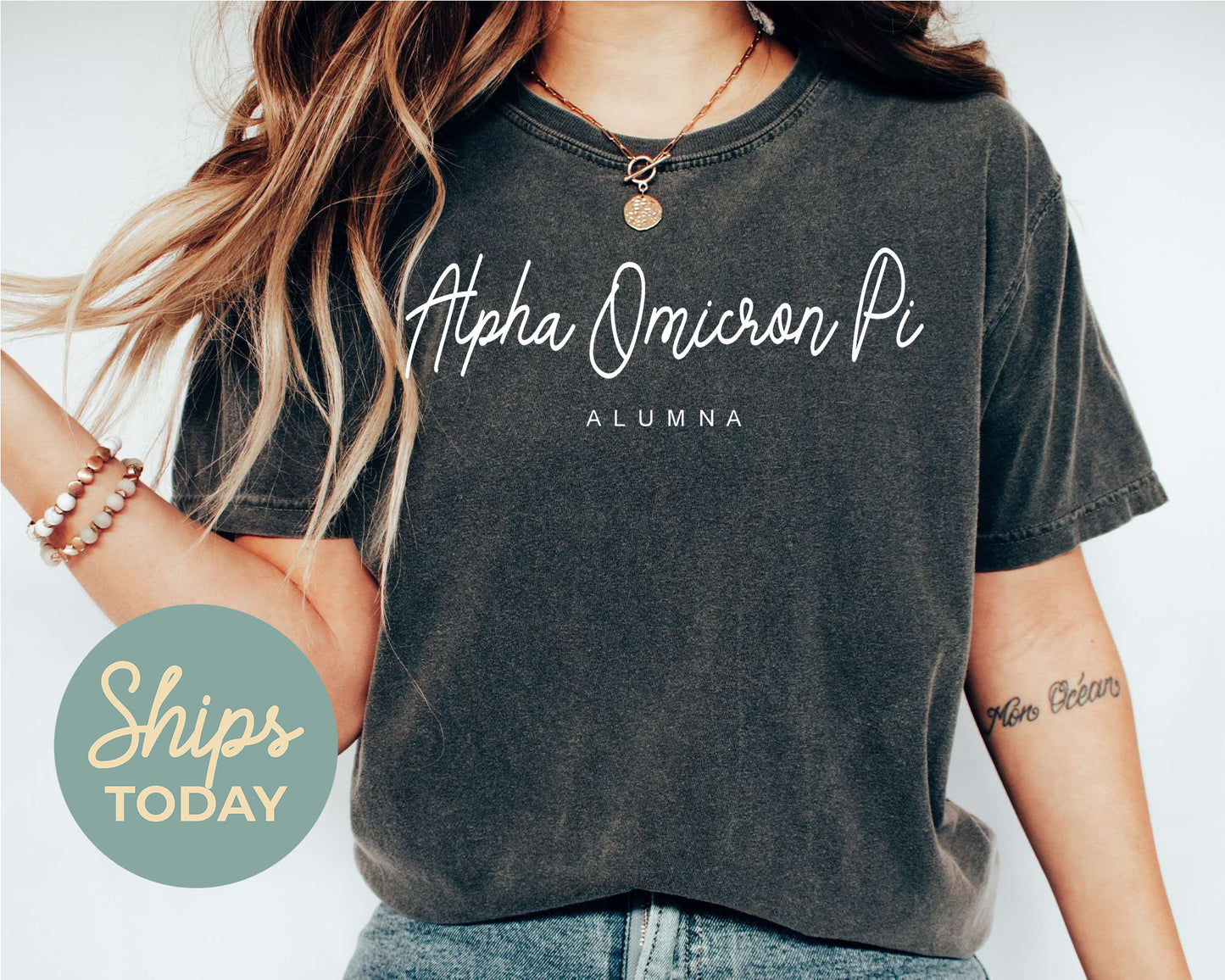 Alpha Omicron Pi Flashy Alumna Sorority T-shirt _ 2529g