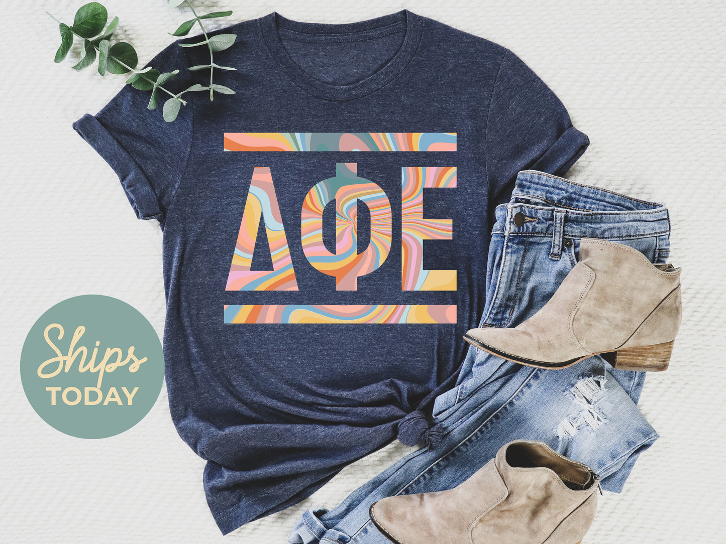 Delta Phi Epsilon Multicolor Letters Sorority T-shirt _ 30473g