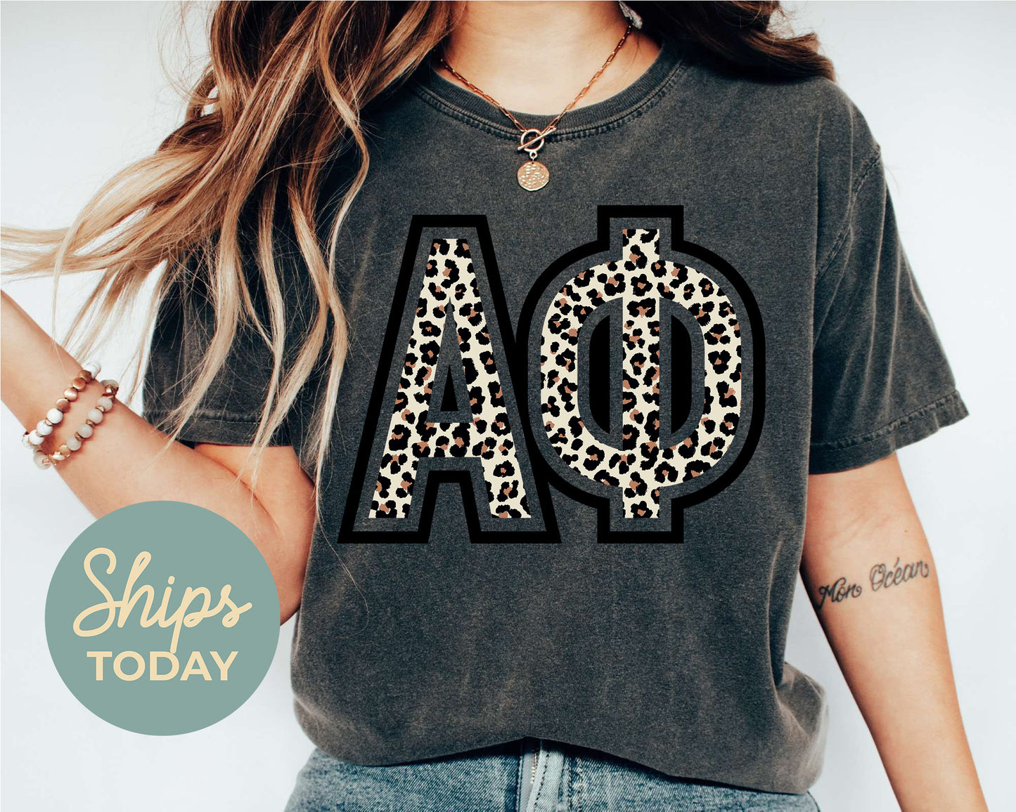 Alpha Phi Leopard Greek Letters Sorority T-shirt _ 30440g