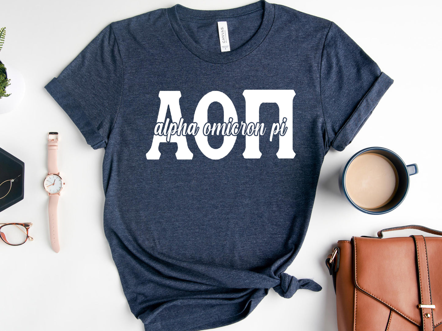 Alpha Omicron Pi Sliced White Letters Sorority T-shirt _ 2242g