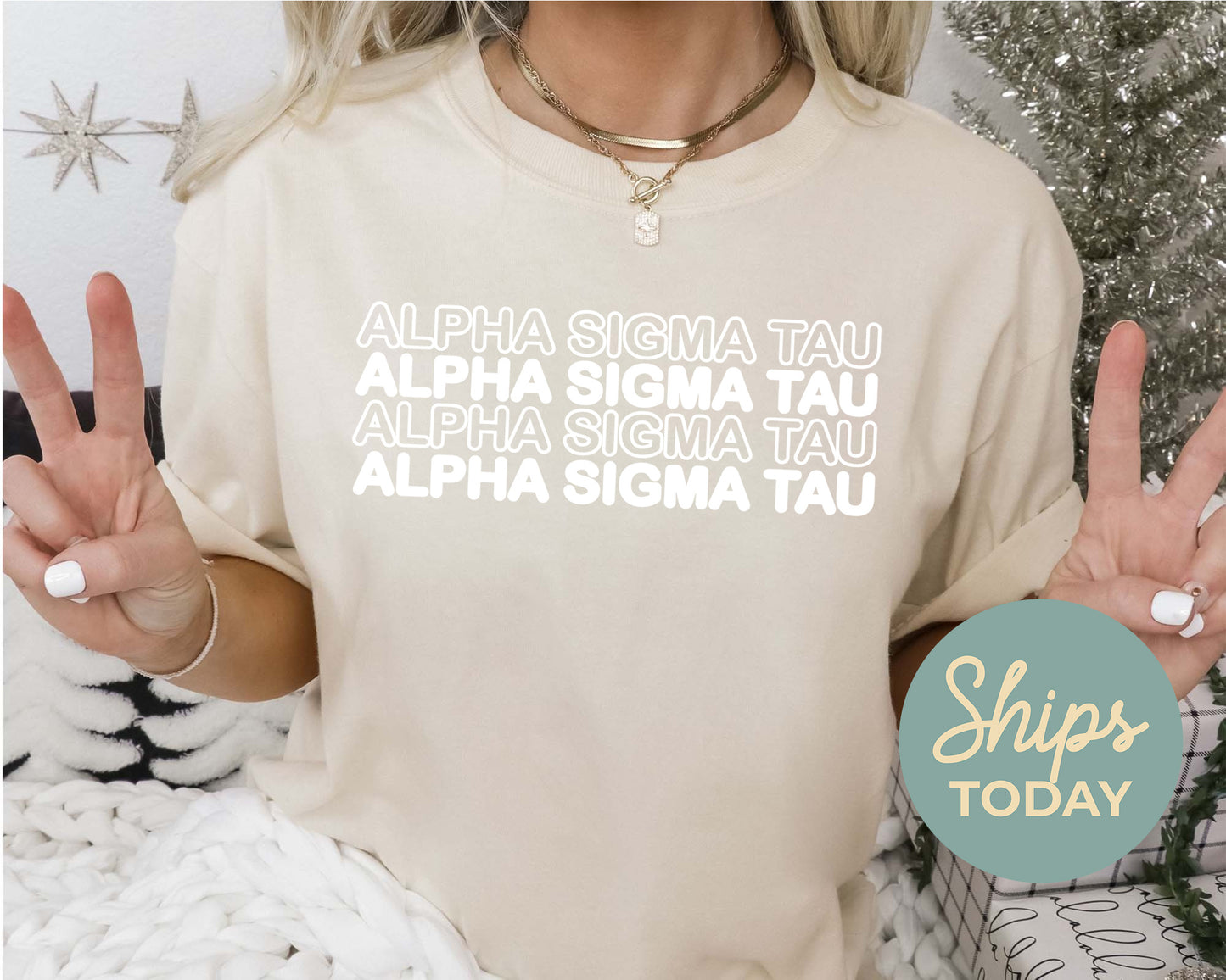 Alpha Sigma Tau Bold Bubble Letter Sorority T-shirt _ 2219g