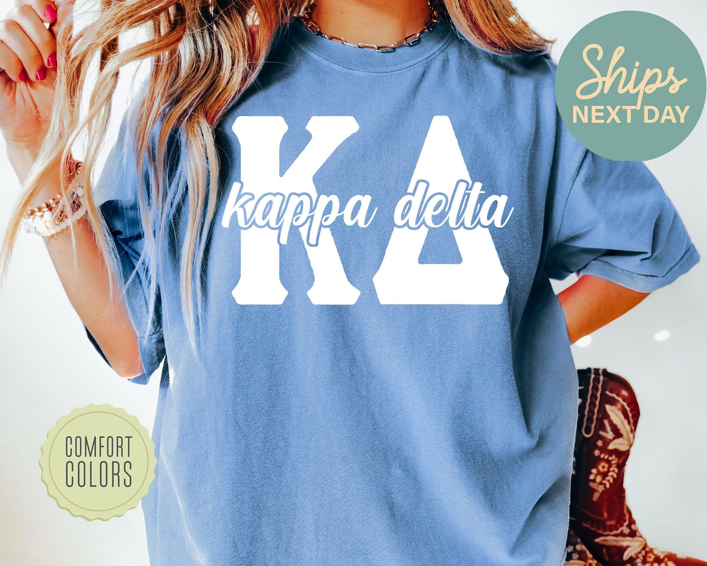 Kappa Delta Sliced White Letters Comfort Colors Sorority T-shirt _ 2254g