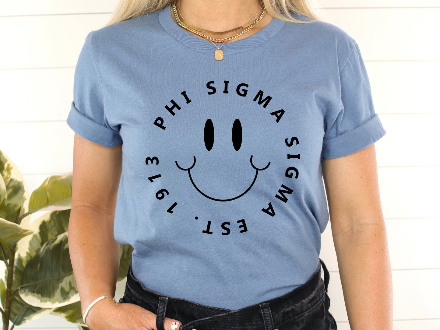 Phi Sigma Sigma Smiley Face Halo Sorority T-shirt _ 2518g