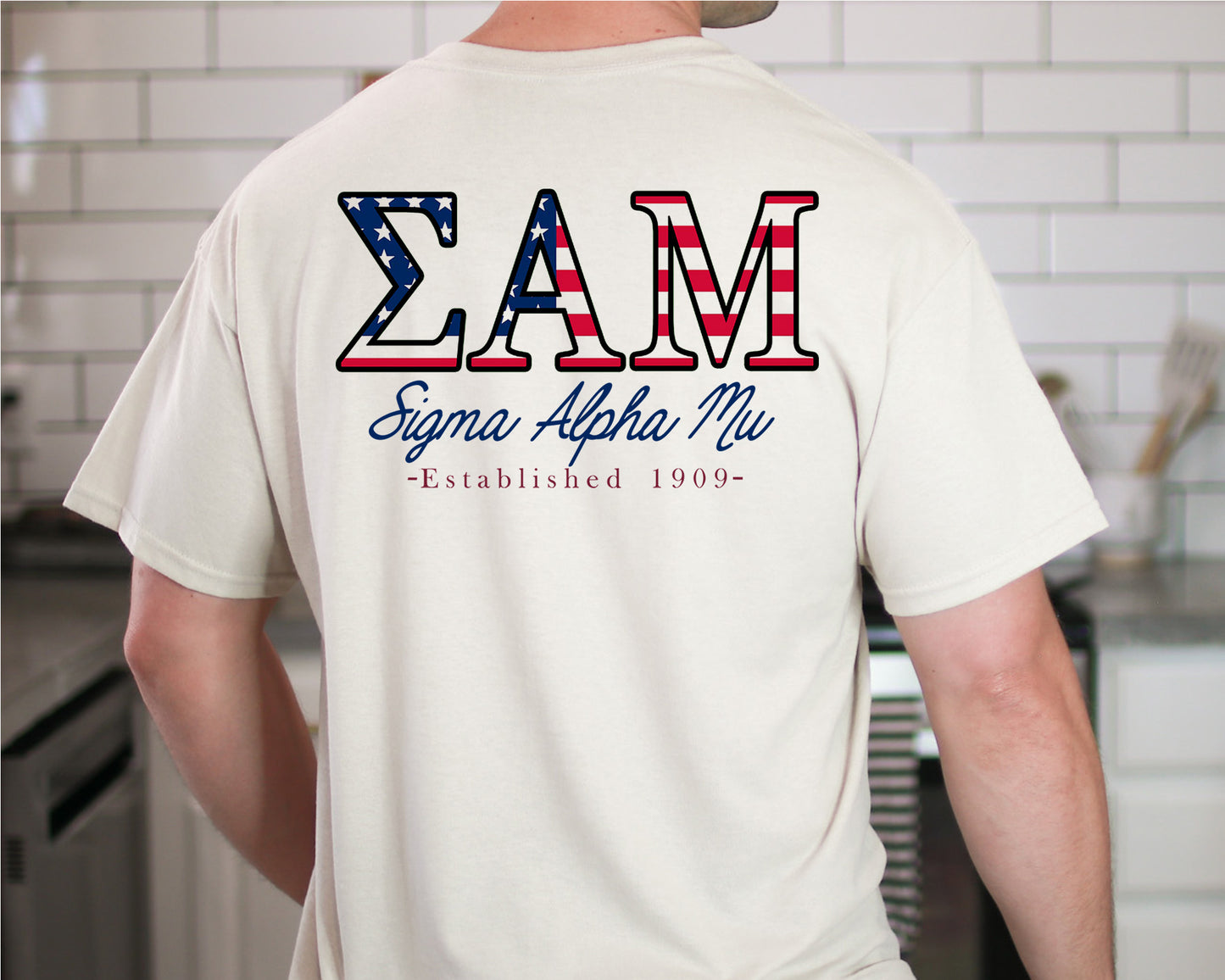 Sigma Alpha Mu USA Flag Letters Fraternity T-shirt _ 33443g
