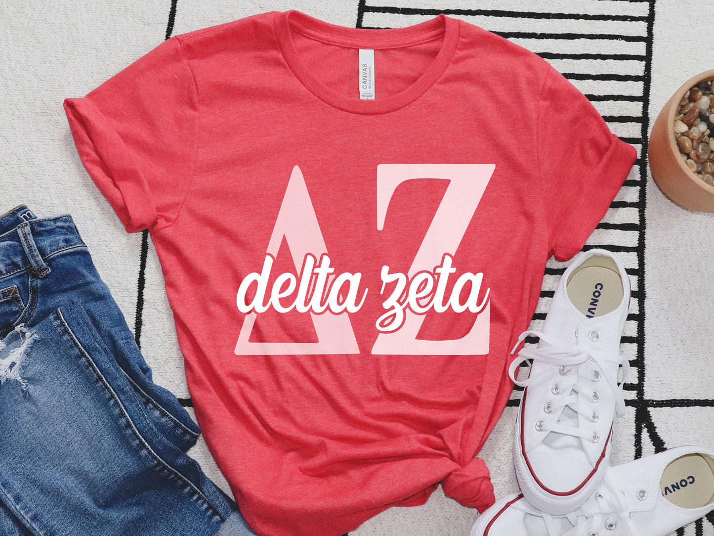 Delta Zeta Sliced White Letters Sorority T-shirt _ 2251g