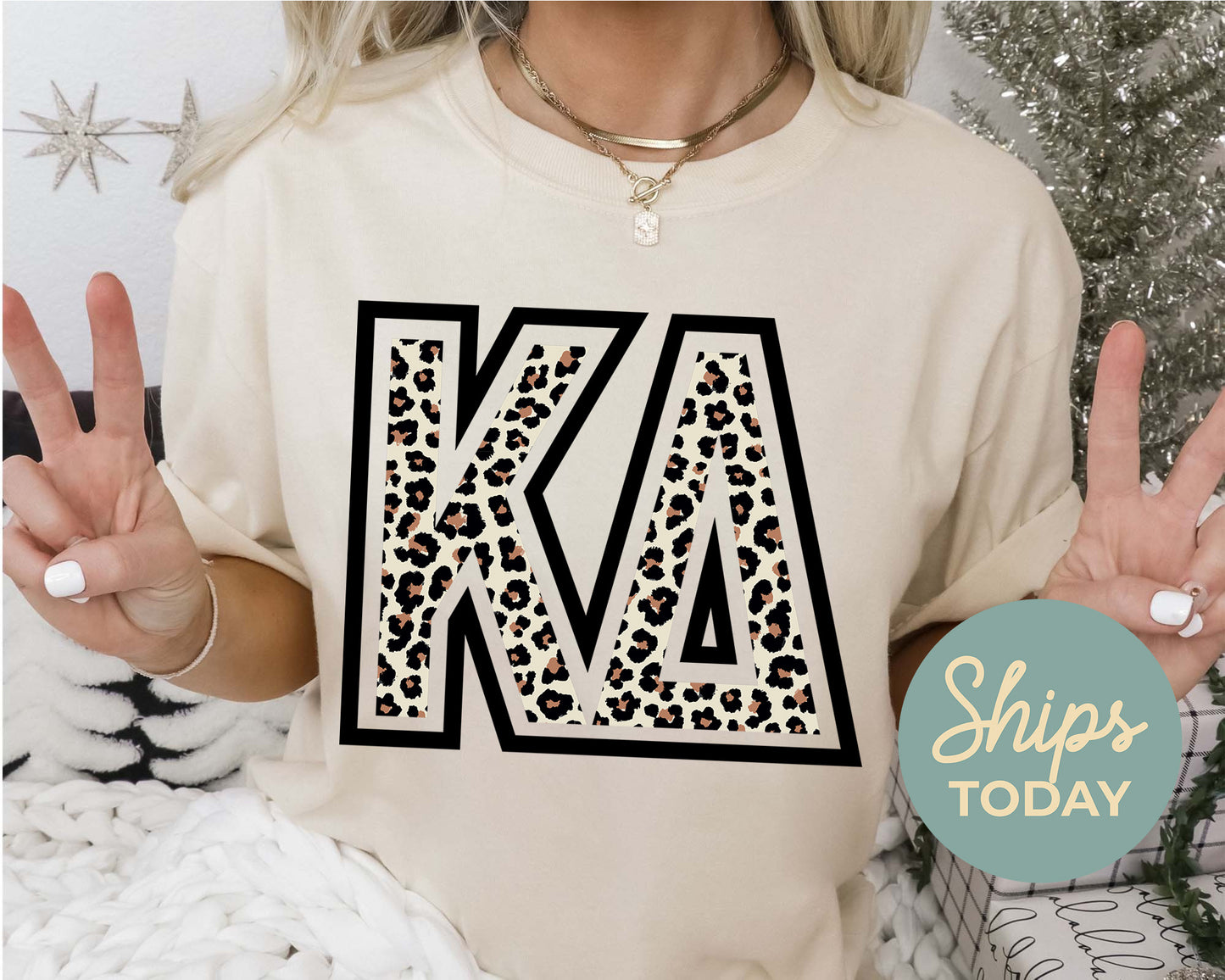 Kappa Delta Leopard Greek Letters Sorority T-shirt _ 30451g