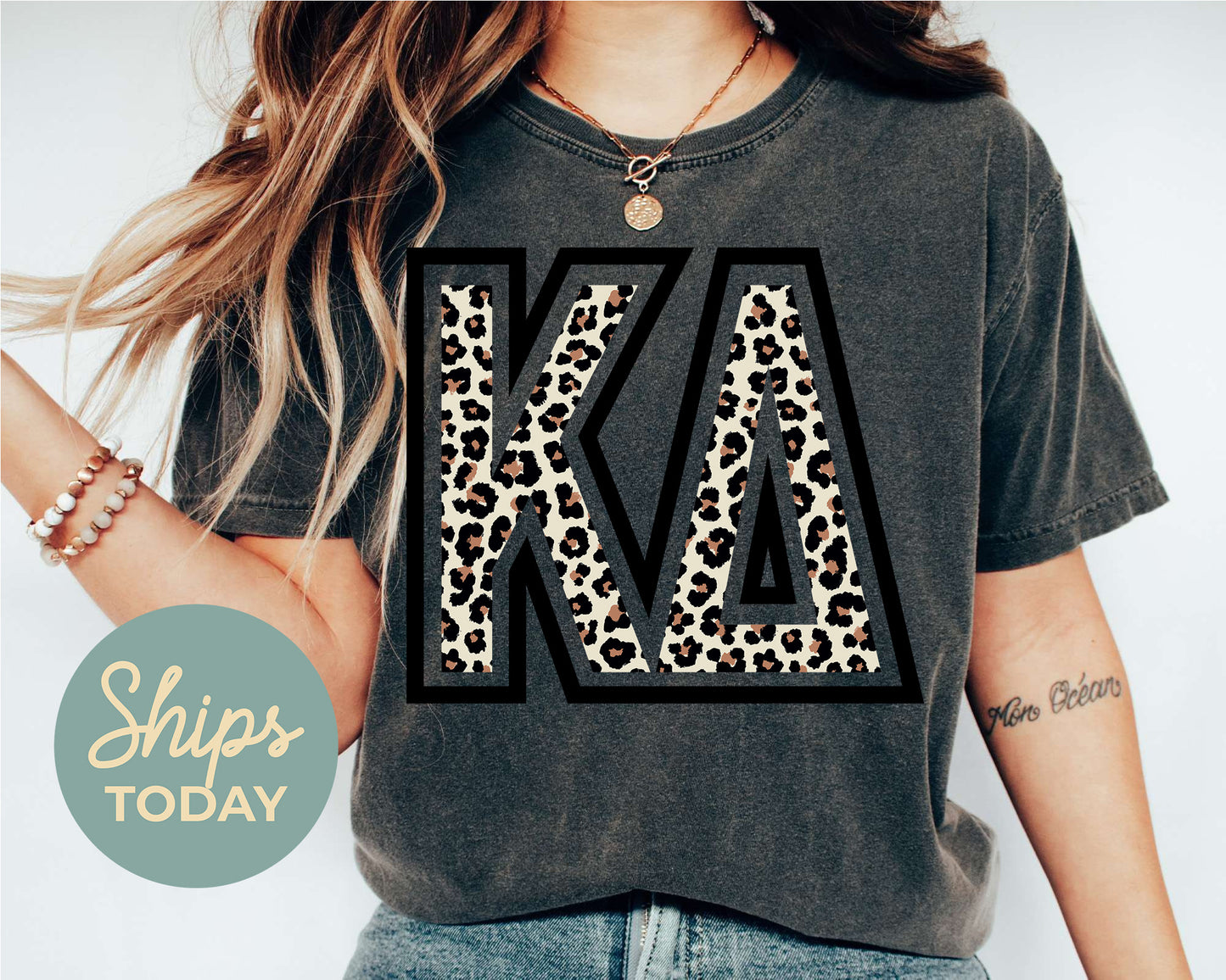 Kappa Delta Leopard Greek Letters Sorority T-shirt _ 30451g