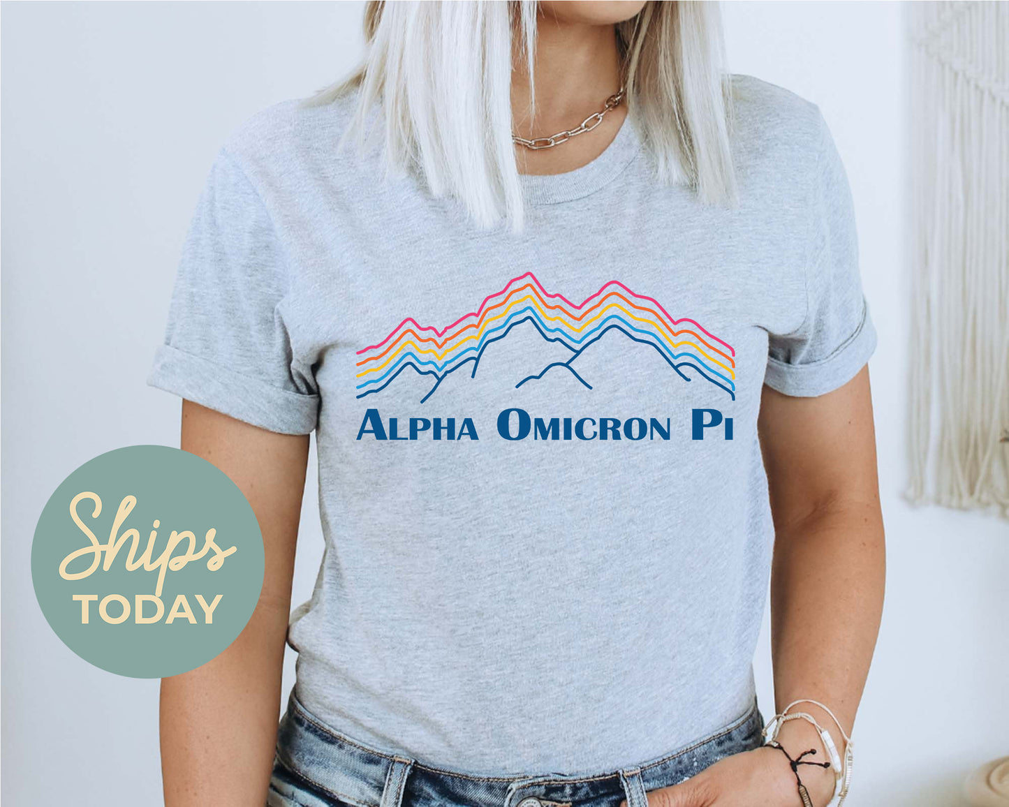 Alpha Omicron Pi Rainbow Mountains Sorority T-shirt _ 2633g