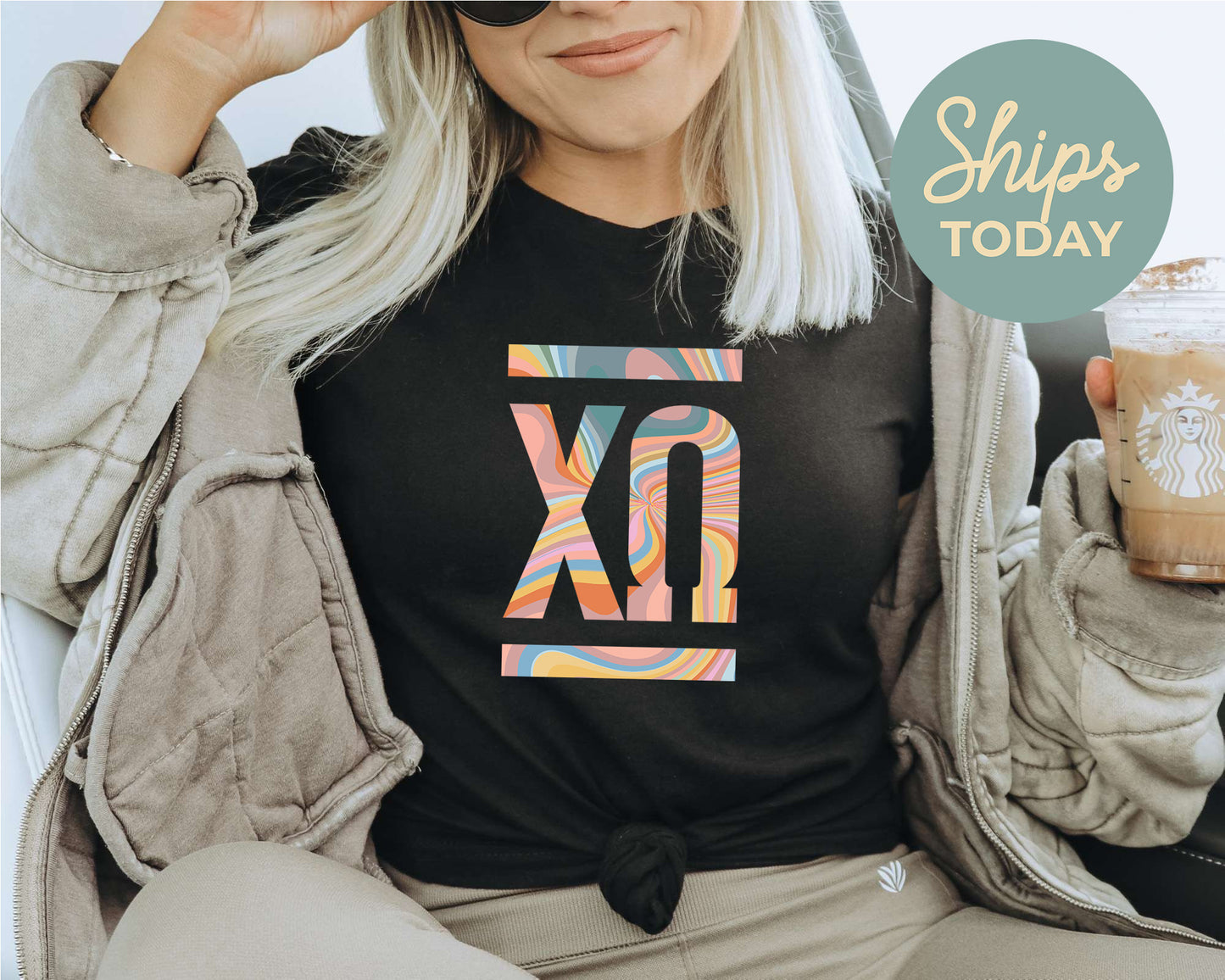 Chi Omega Multicolor Letters Sorority T-shirt _ 30470g
