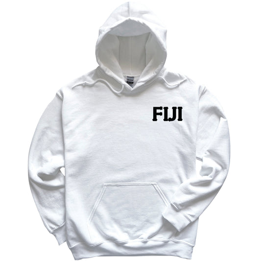 a white hoodie with the word fui printed on it