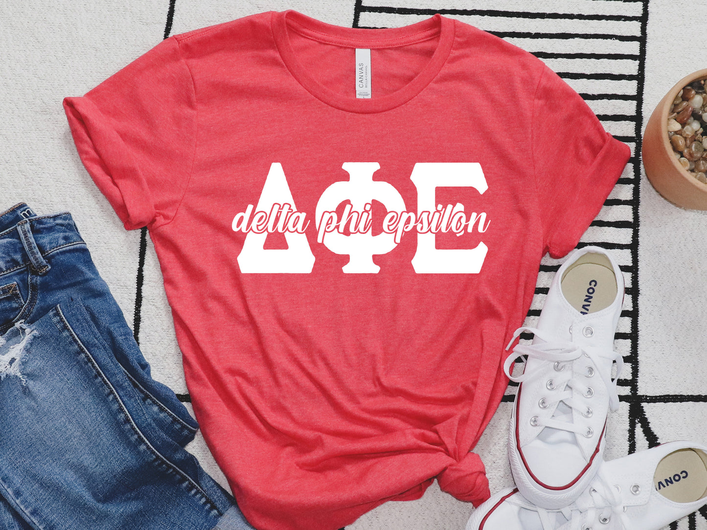 Delta Phi Epsilon Sliced White Letters Sorority T-shirt _ 2250g