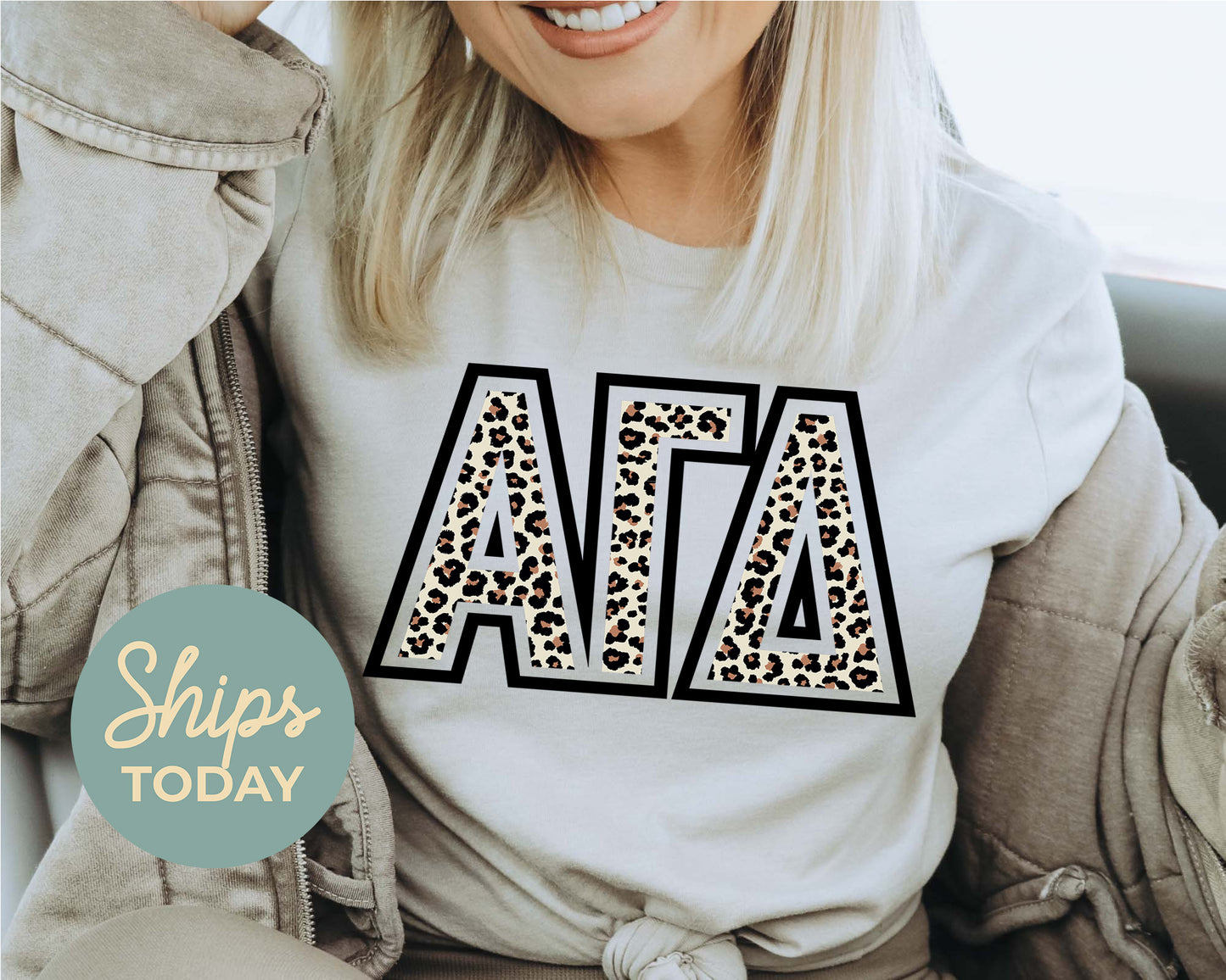 Alpha Gamma Delta Leopard Greek Letters Sorority T-shirt _ 30438g