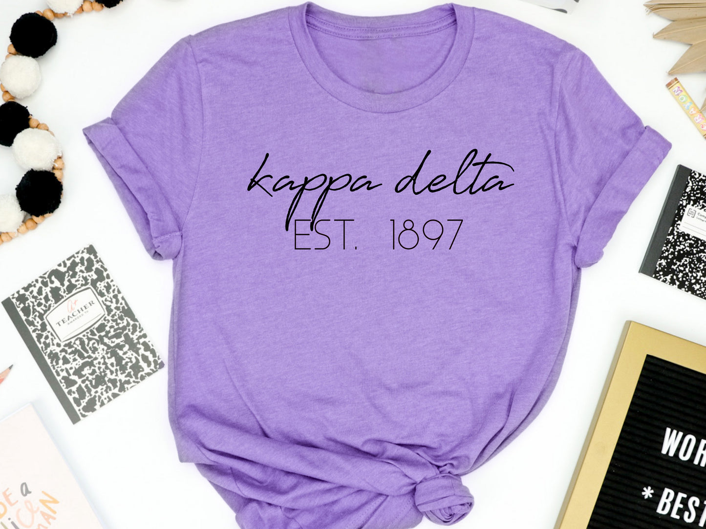 Kappa Delta Black Calligraphy Sorority T-shirt _2333g