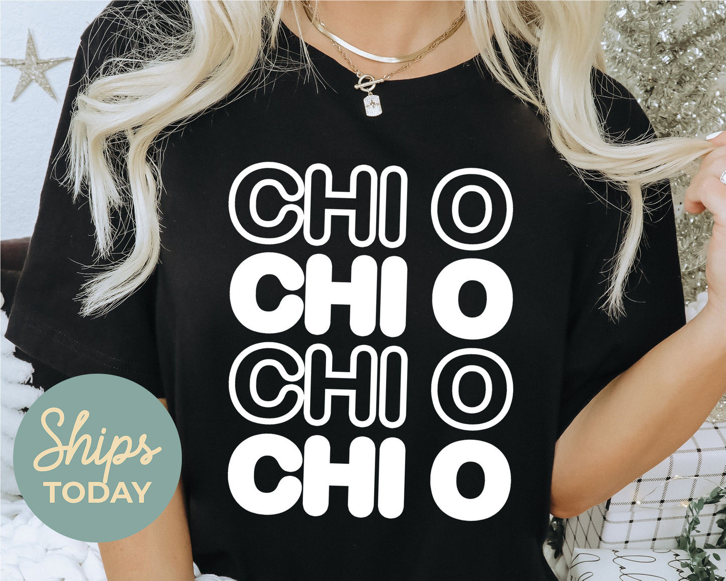 Chi Omega Bold Bubble Letter Sorority T-shirt _ 2221g