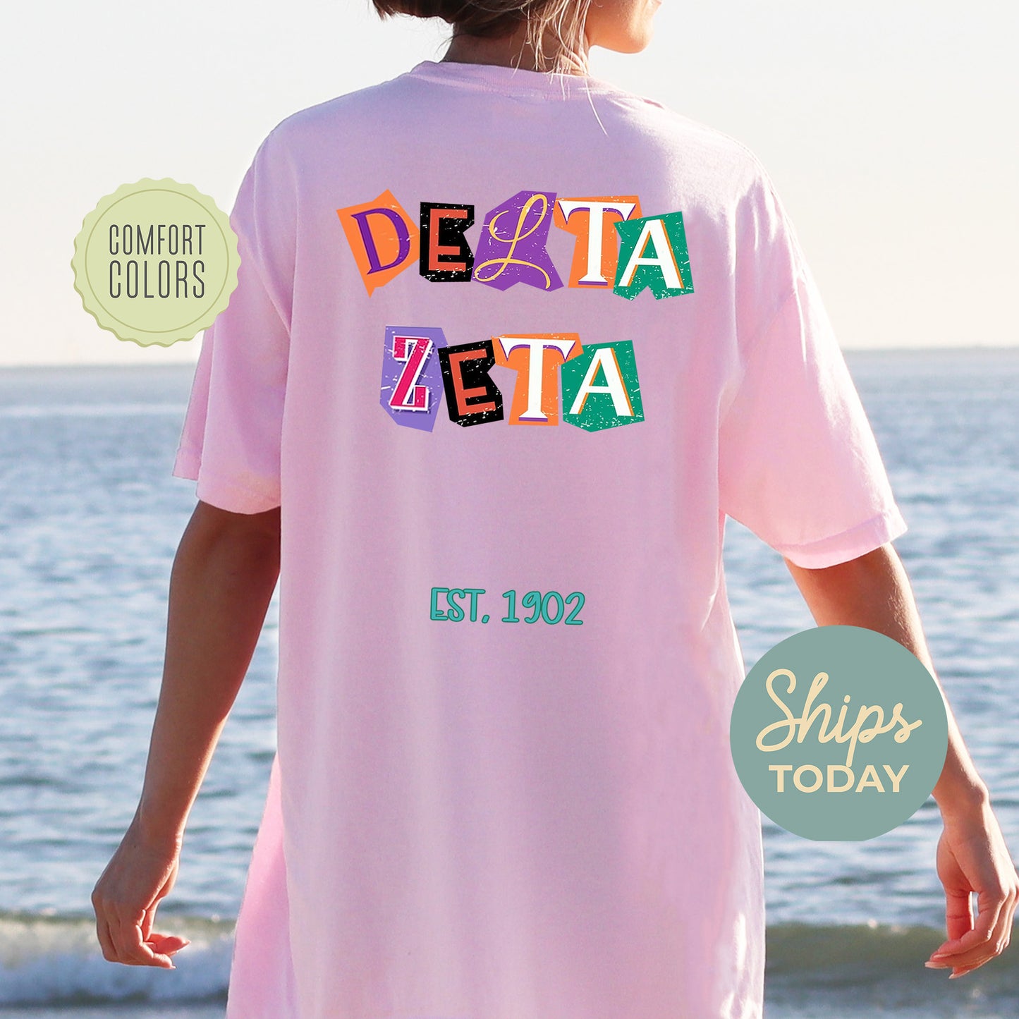 Delta Zeta Letter Cuts Comfort Colors Sorority T-shirt _ 35900g