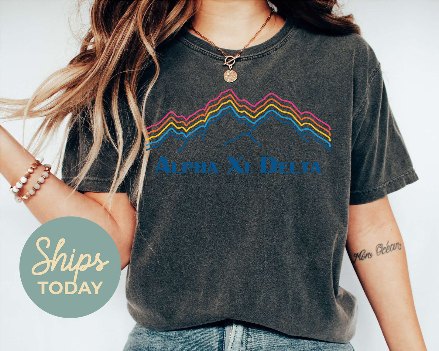 Alpha Xi Delta Rainbow Mountains Sorority T-shirt _ 2637g