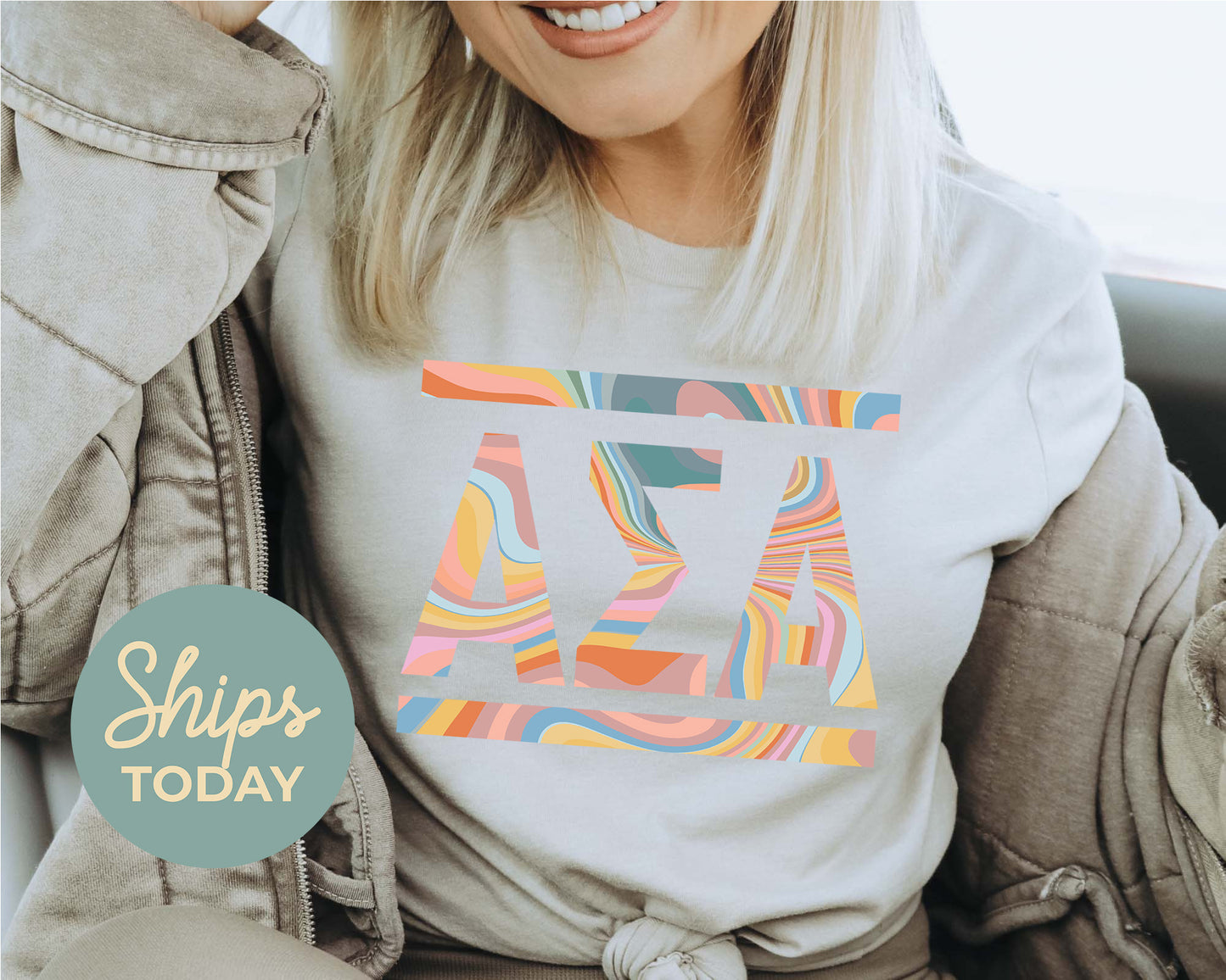 Alpha Sigma Alpha Multicolor Letters Sorority T-shirt _ 30467g
