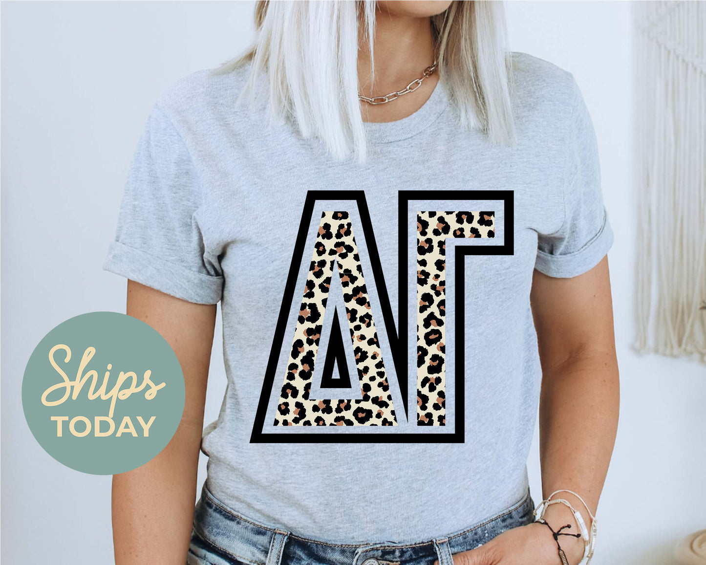 Delta Gamma Leopard Greek Letters Sorority T-shirt _ 30446g