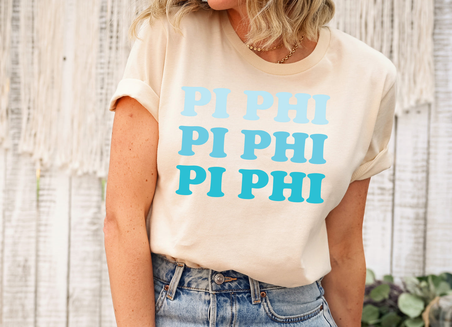 Pi Beta Phi Touch of Blue Sorority T-shirt _ 2597g