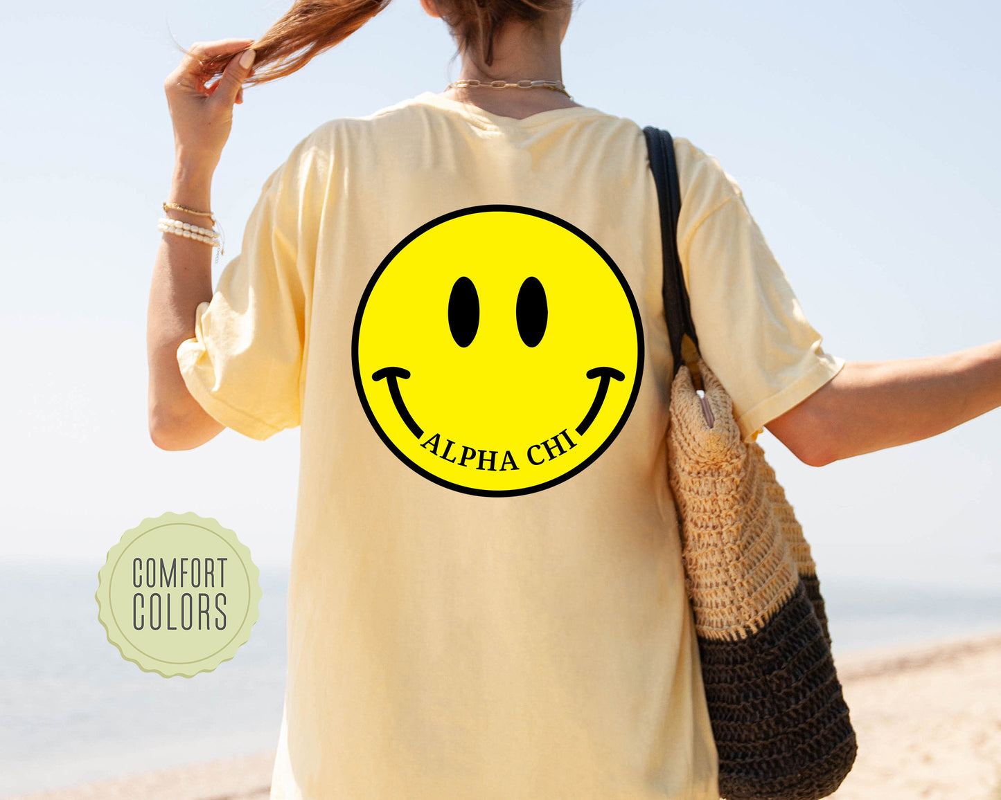 Alpha Chi Omega Smiley Face Comfort Colors Sorority T-shirt _ 32842g
