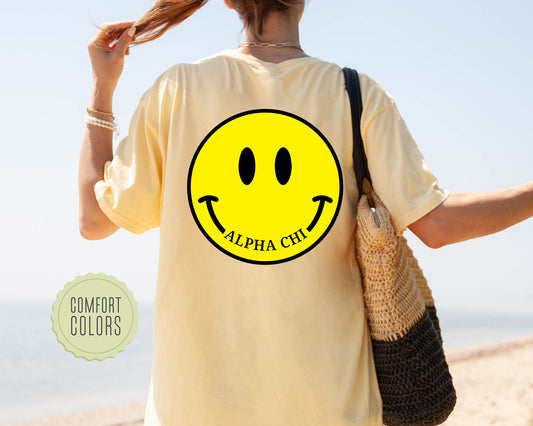 Alpha Chi Omega Smiley Face Comfort Colors Sorority T-shirt _ 32842g