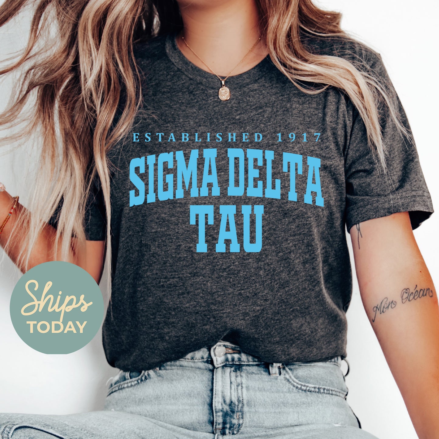 Sigma Delta Tau Bold Letters Sorority T-shirt _ 35141g