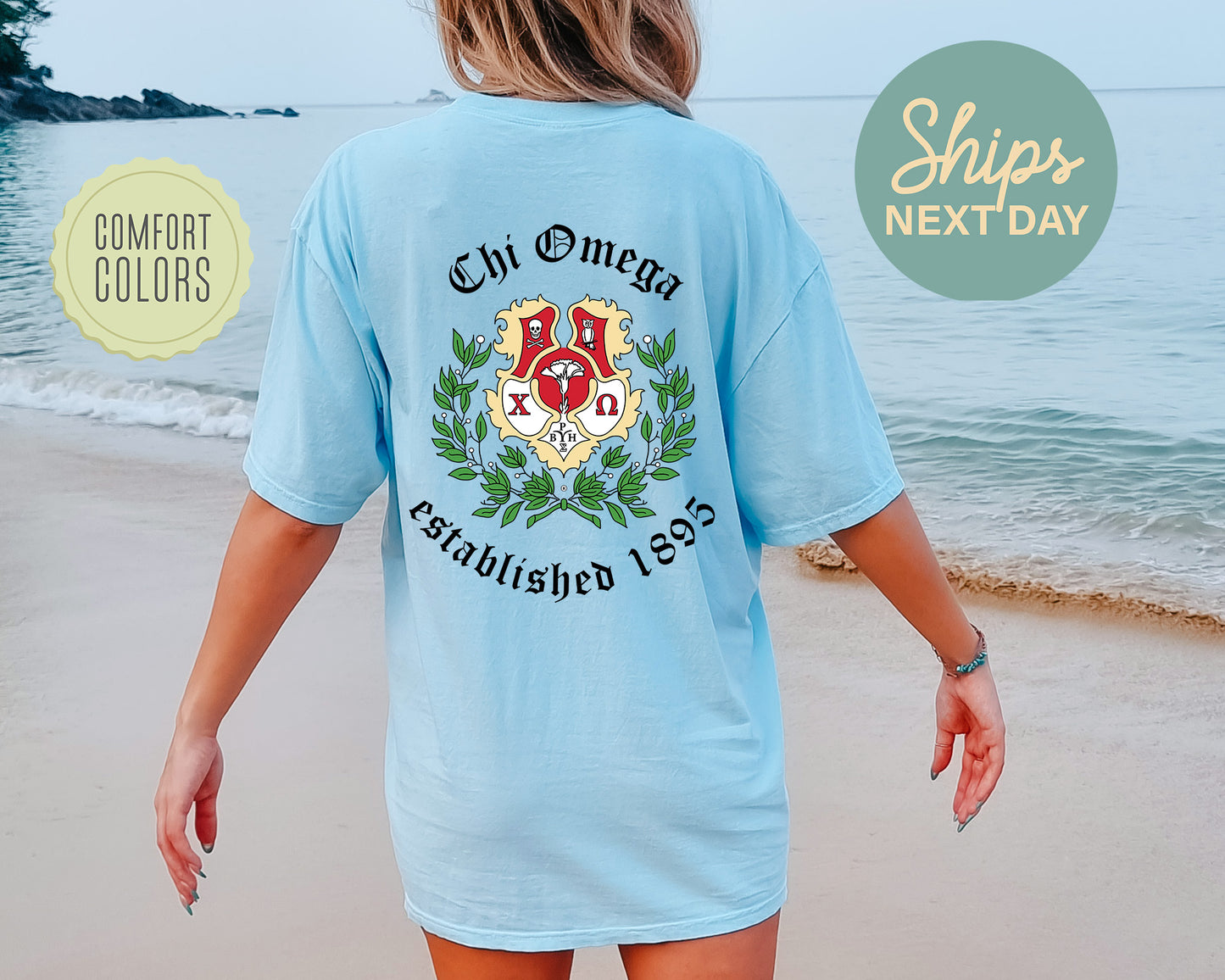 Chi Omega Old English Crest Comfort Colors Sorority T-shirt _ 32929g