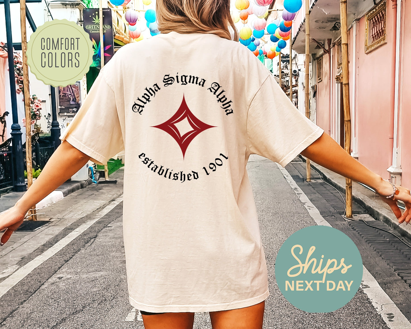 Alpha Sigma Alpha Old English Crest Comfort Colors Sorority T-shirtt _ 32926g