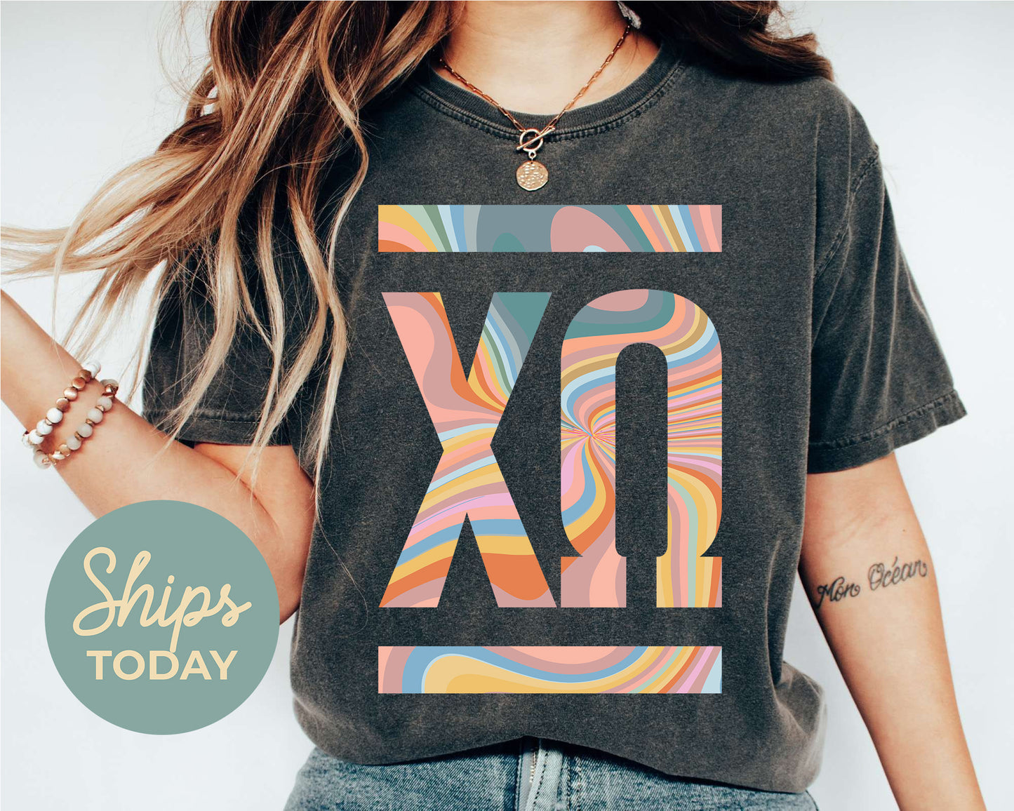 Chi Omega Multicolor Letters Sorority T-shirt _ 30470g