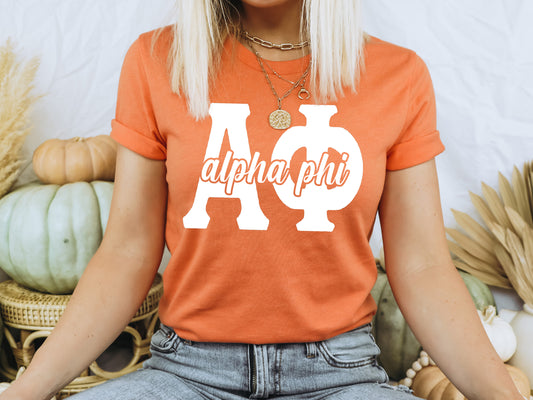 Alpha Phi Sliced White Letters Sorority T-shirt _ 2243g