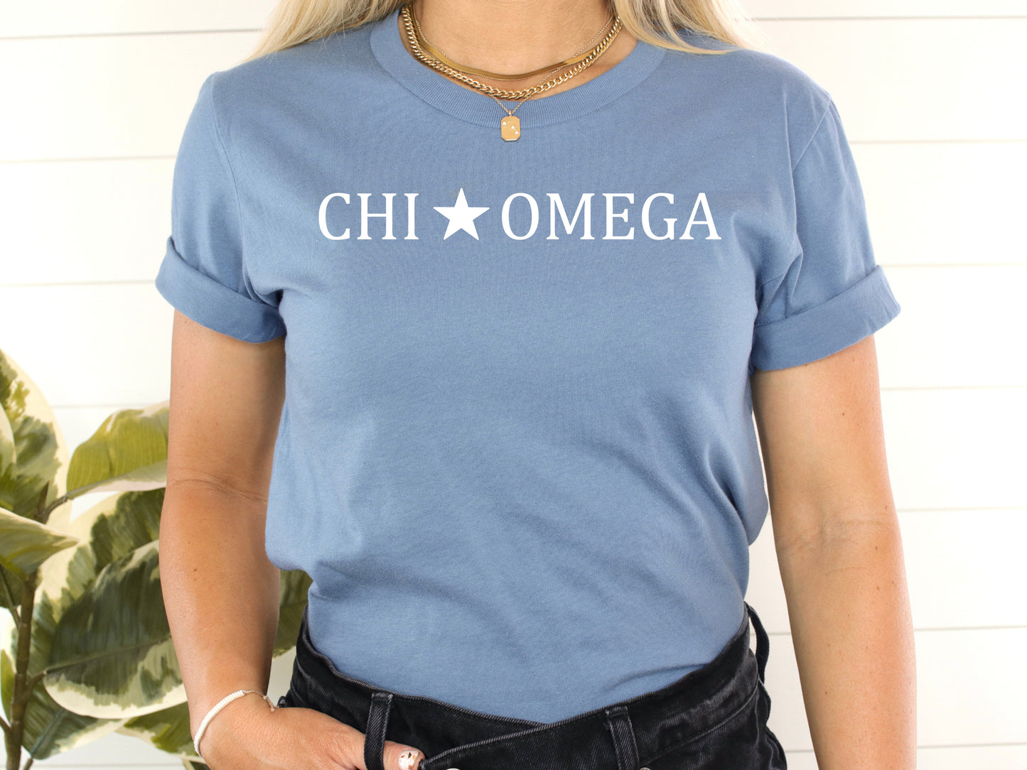 Chi Omega White Star Sorority T-shirt _ 2195g
