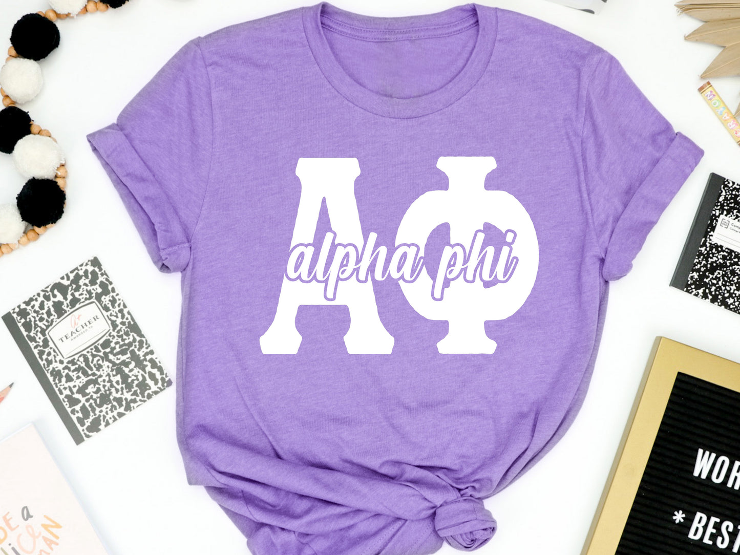 Alpha Phi Sliced White Letters Sorority T-shirt _ 2243g