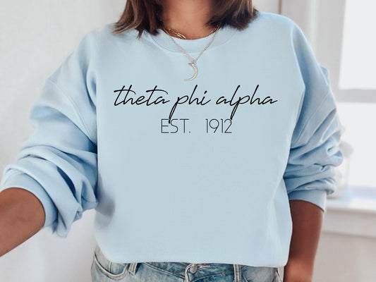 Theta Phi Alpha Black Calligraphy Sorority Sweatshirt _ 2341g