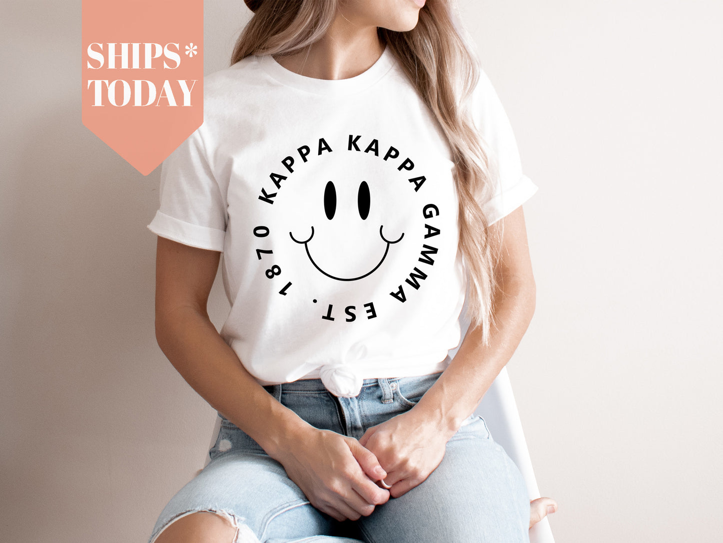 Kappa Kappa Gamma Smiley Face Halo Sorority T-shirt _ 2516g