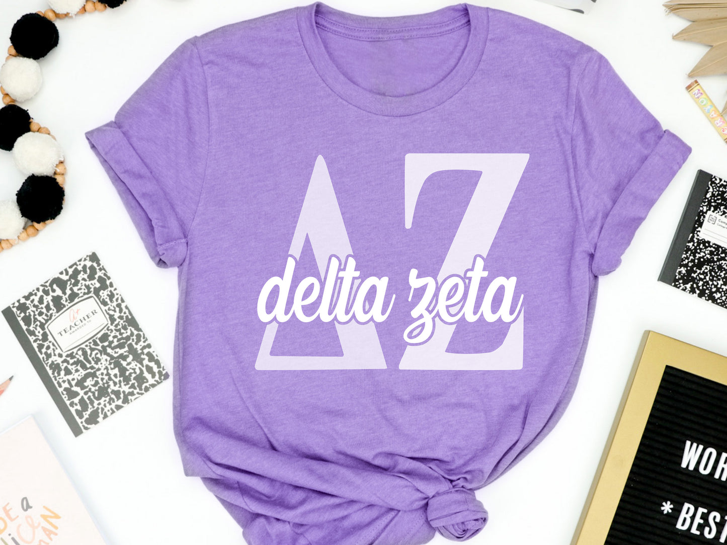 Delta Zeta Sliced White Letters Sorority T-shirt _ 2251g