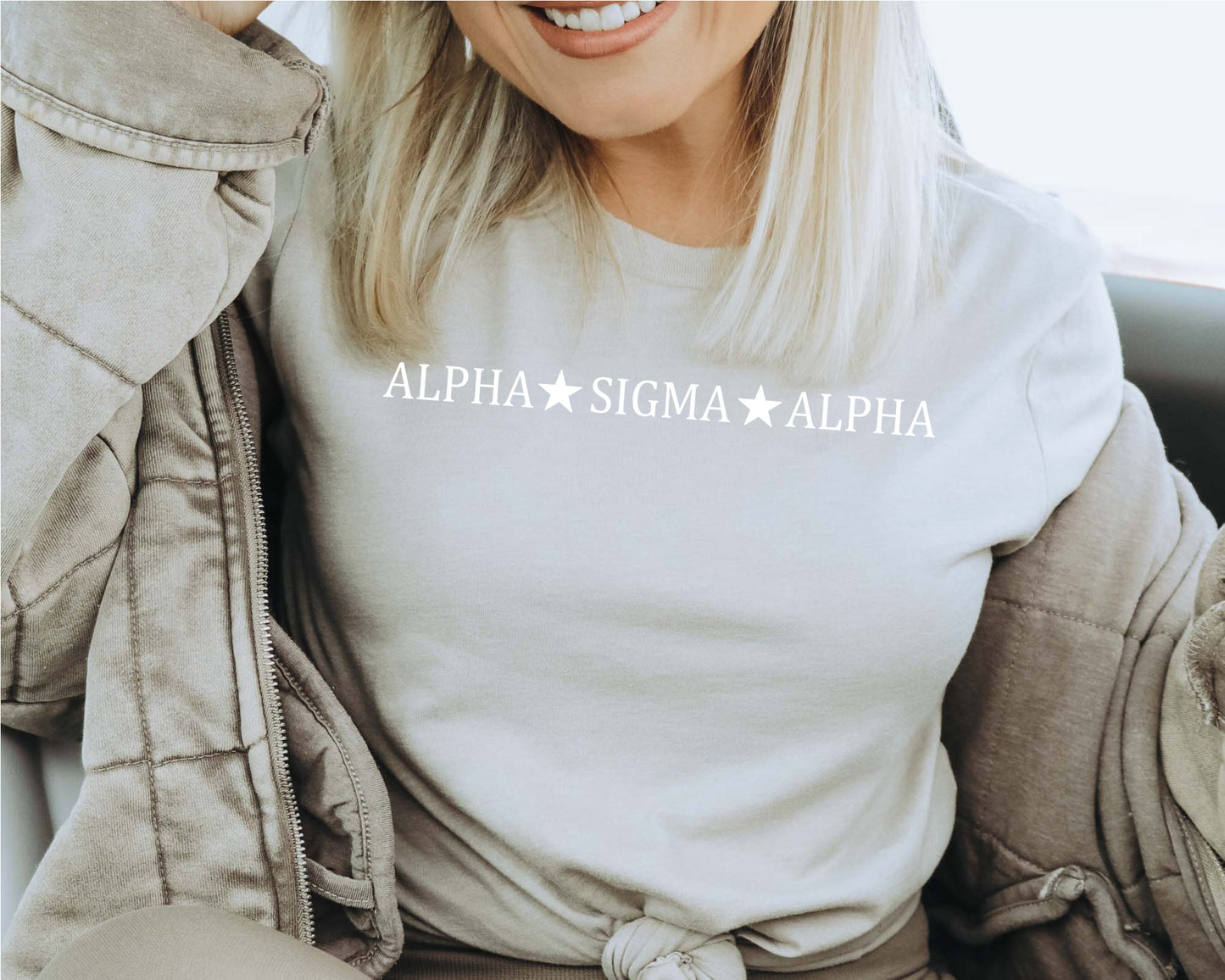 Alpha Sigma Alpha White Star Sorority T-shirt _ 2192g