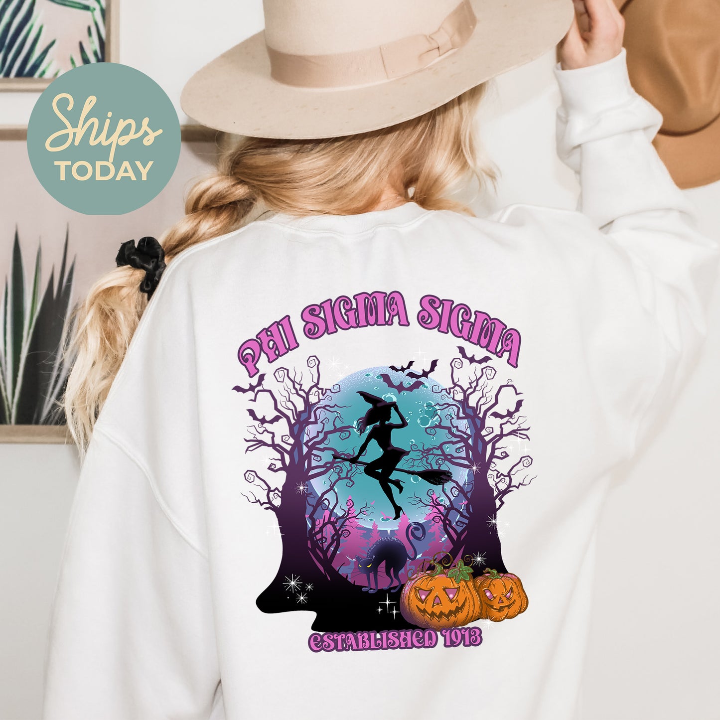 Phi Sigma Sigma Halloween Witch Sorority Sweatshirt _ 36245g