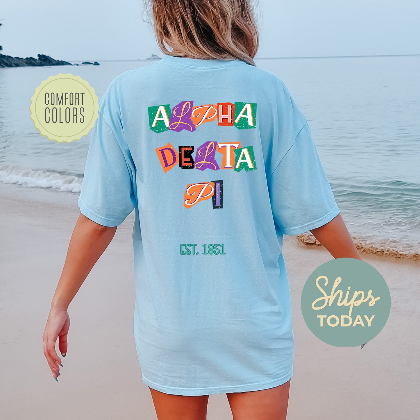Alpha Delta Pi Letter Cuts Comfort Colors Sorority T-shirt _ 35888g