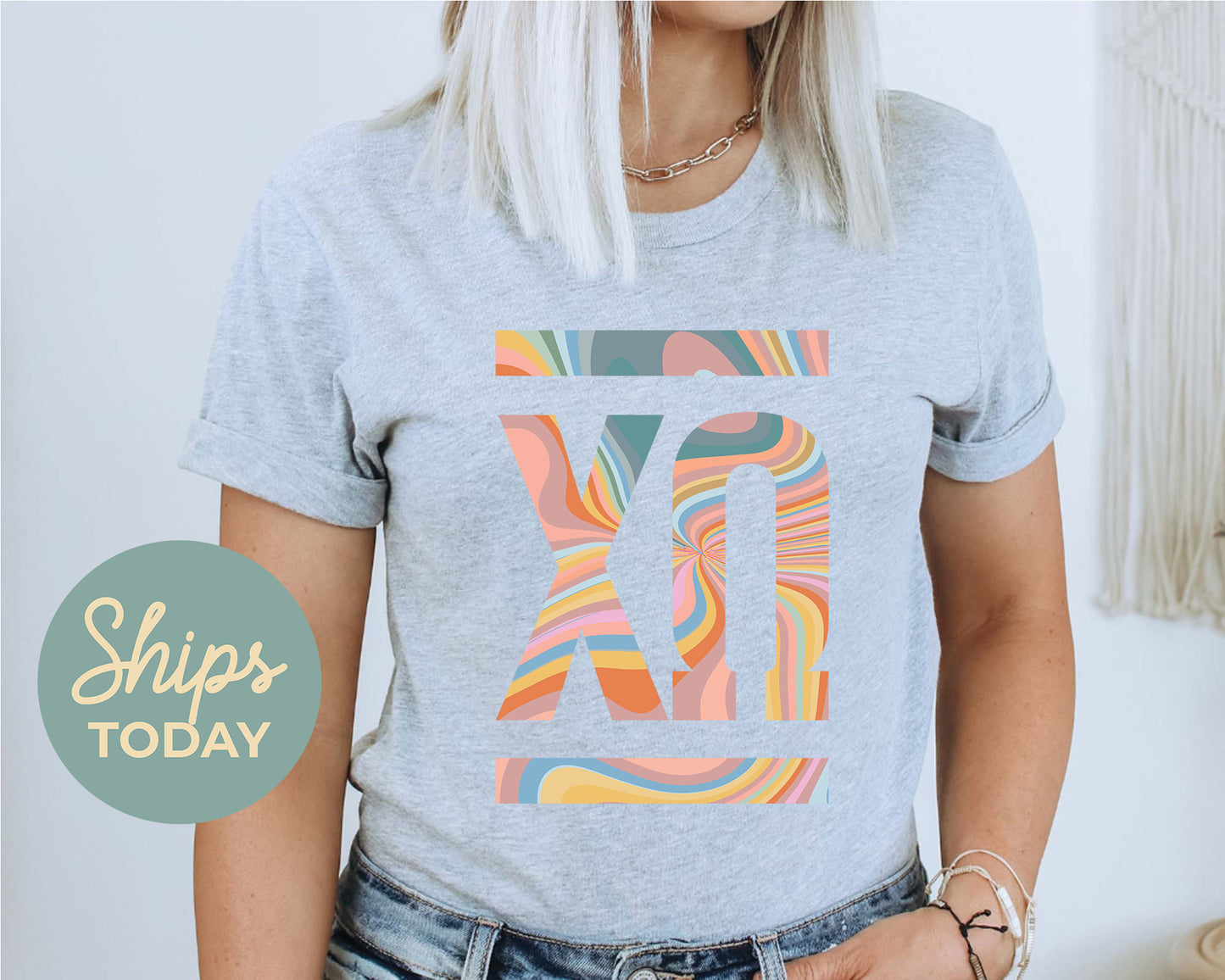 Chi Omega Multicolor Letters Sorority T-shirt _ 30470g