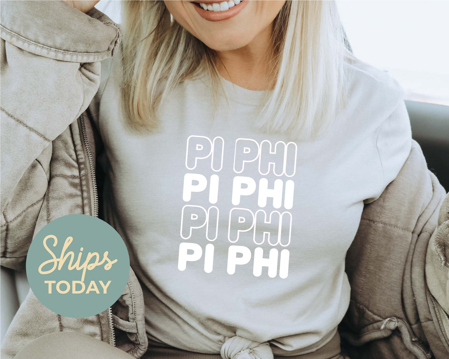 Pi Beta Phi Bold Bubble Letter Sorority T-shirt _ 2232g