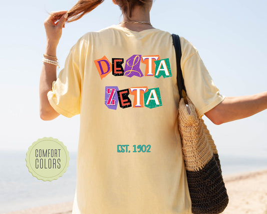 Delta Zeta Letter Cuts Comfort Colors Sorority T-shirt _ 35900g