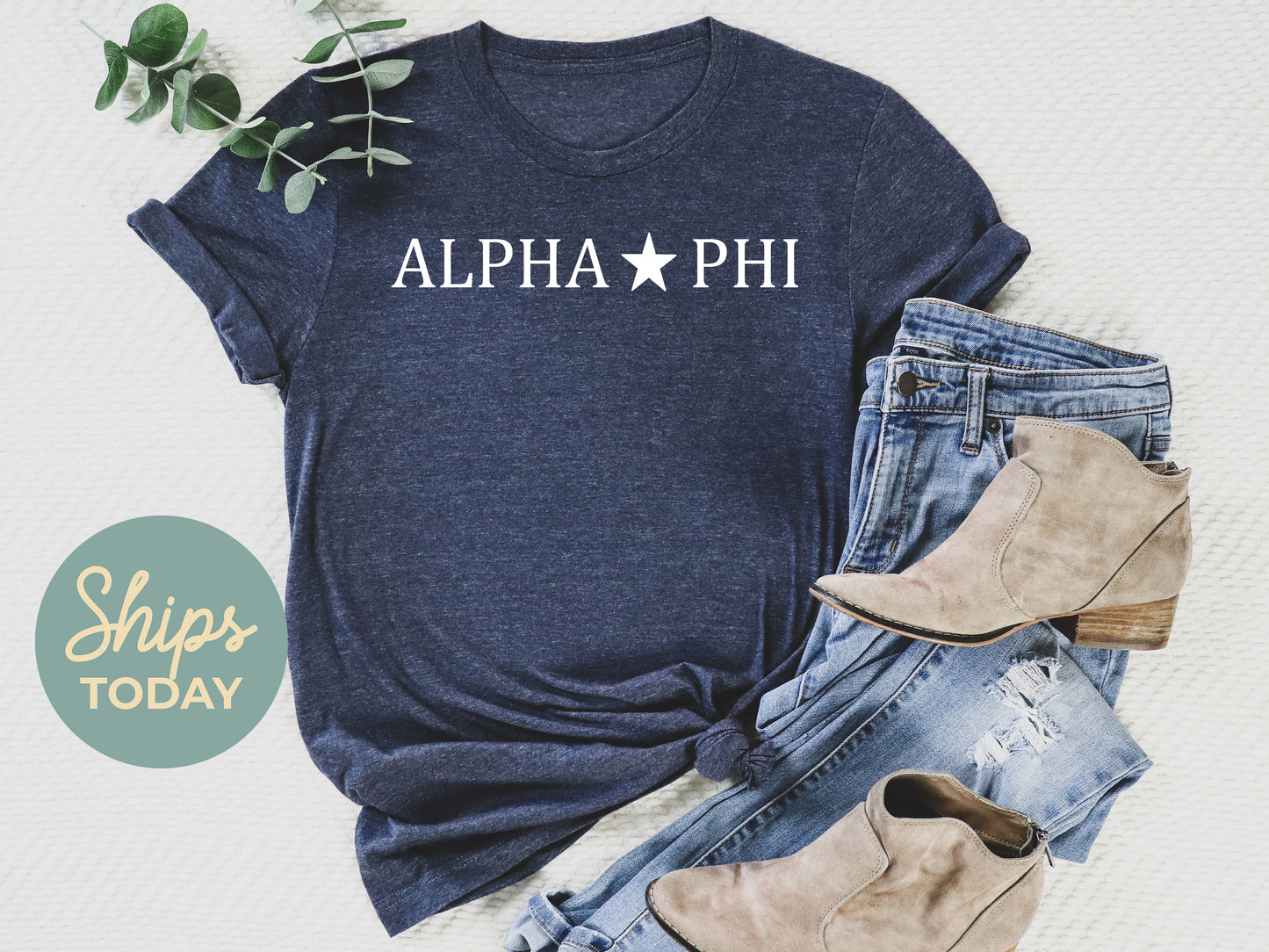 Alpha Phi White Star Sorority T-shirt _ 2191g